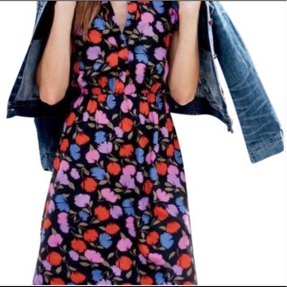 J. Crew Vibrant Flutter Sleeve Silk Floral Button Front Dress Size 0 - Picture 2 of 12